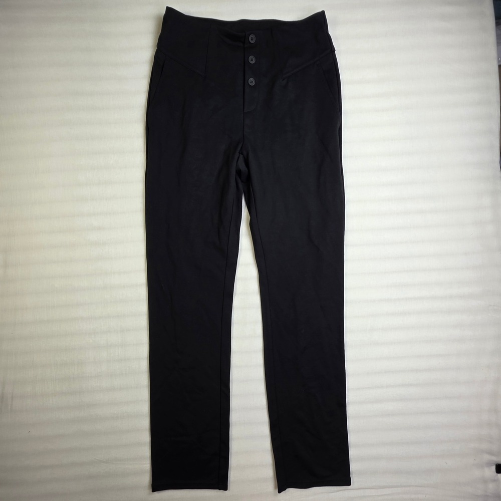 Halara Black High Waisted Button Front Straight Leg Work Pants Women Size Medium